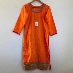Ellora Salwar Party Suit Vibrant Orange Embellished Medium